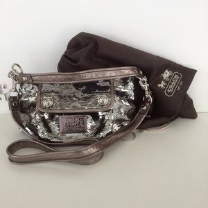 Coach Sequin Bag Long & Short Straps Taupe Silver Purple Crossbody & Shoulder